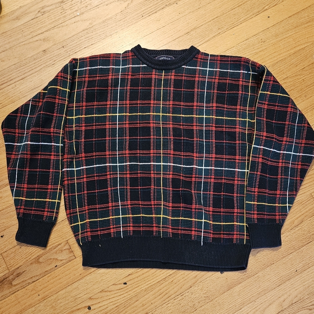 Woods & Gray Navy Plaid 100% Cotton Sweater Sz XL Unisex - Picture 7 of 7